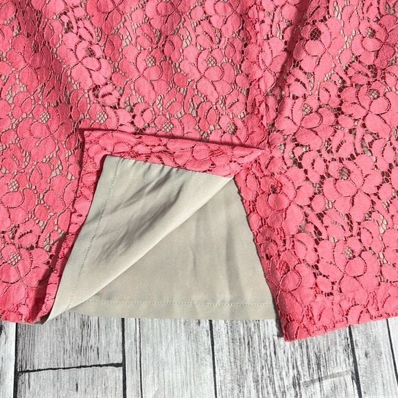 Apt.9 Women's Pink Lace Overlay Beige Lined Back Zip Vented Pencil Skirt Size 16 - Picture 4 of 6